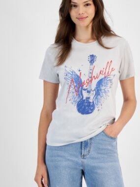 Rebellious One Juniors' Nashville Graphic T-Shirt - Glacier Grey SIZE S NWT